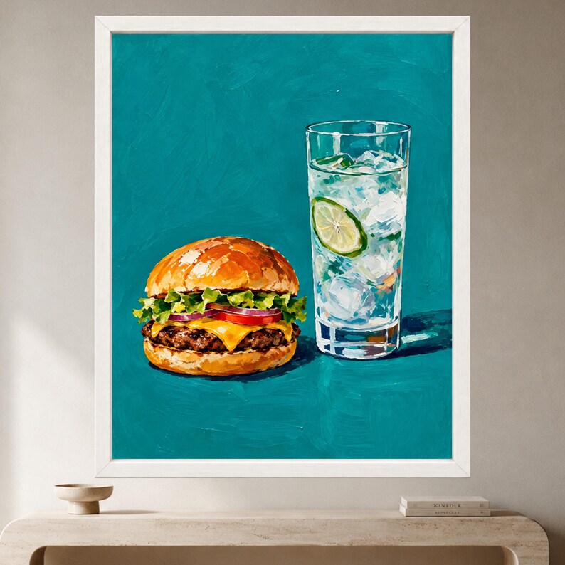 Cheeseburger and Lime Soda Print, Retro Kitchen Decor (Digital Download) image 2