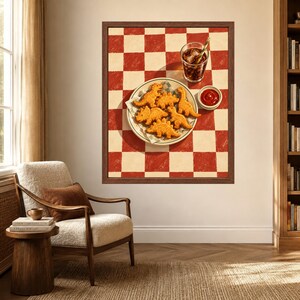 Dino Nugget Kitchen Print, Retro Diner Food Art (Digital Download) imagen 3