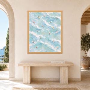 Aerial Surfers Ocean Print, Pastel Blue Coastal Art (Digital Download) image 8
