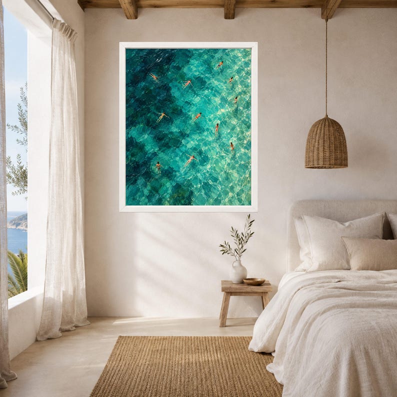Aerial Ocean Swimmers Print, Turquoise Sea Pattern, Coastal Art (Digital Download) image 5