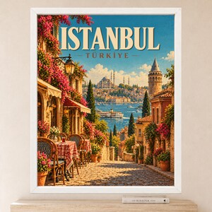 Istanbul Travel Poster, Türkiye Wall Art, Galata Tower Print, Bosphorus City Decor, Digital Download image 2