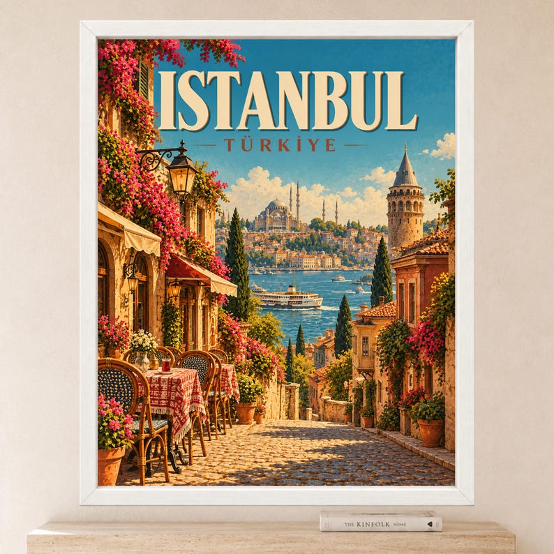 Istanbul Travel Poster, Türkiye Wall Art, Galata Tower Print, Bosphorus City Decor, Digital Download image 2