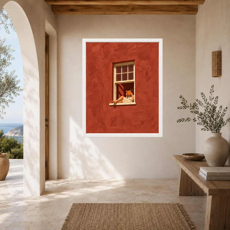 Woman Reading Window Print, Terracotta Wall Art, Book Lover Decor (Digital Download) afbeelding 6