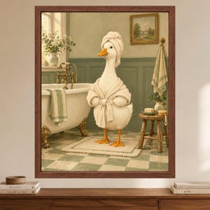 Funny Duck Spa Day Print, Sage Green Bathroom Decor (Digital Download) image 2