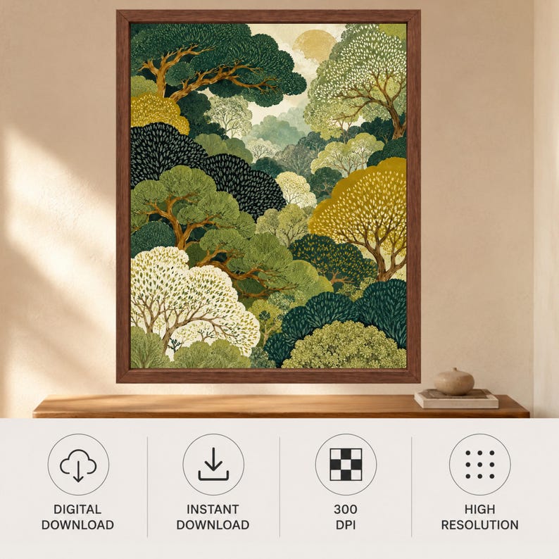 Wandbild mit Waldmotiv, grüner botanischer Druck, erdige Naturlandschaft (Digitaler Download) Bild 10