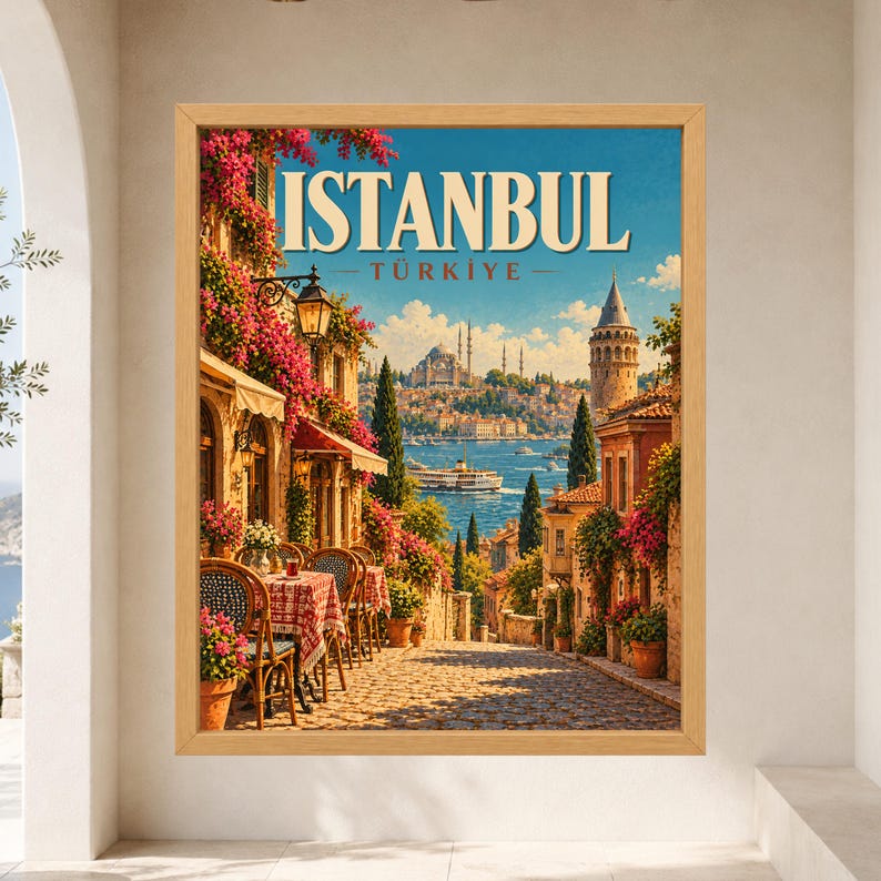 Istanbul Travel Poster, Türkiye Wall Art, Galata Tower Print, Bosphorus City Decor, Digital Download image 7