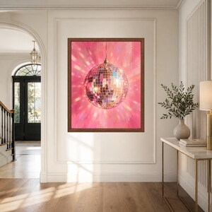 Pink Disco Ball Wall Art, Mirror Ball Poster, Retro Music Room Decor, Digital Download image 8