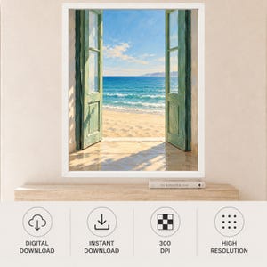 Open Door Sea View Print, Mediterranean Coastal Art, Green Door Beach Decor (Digital Download) image 11