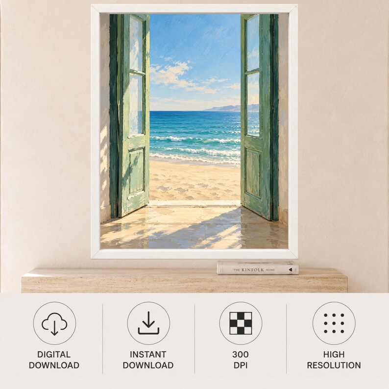 Open Door Sea View Print, Mediterranean Coastal Art, Green Door Beach Decor (Digital Download) image 11