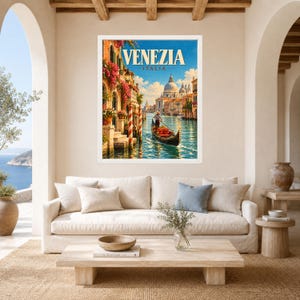 Venice Travel Poster, Gondola Wall Art, Venezia Italy Print, Grand Canal Decor, Digital Download image 3