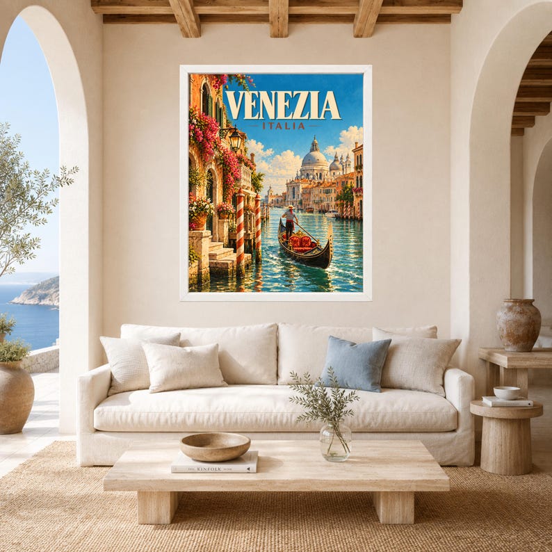 Venice Travel Poster, Gondola Wall Art, Venezia Italy Print, Grand Canal Decor, Digital Download image 3