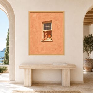 Woman Reading Window Print, Mediterranean Wall Art, Peach Orange Book Lover Decor, Digital Download image 8