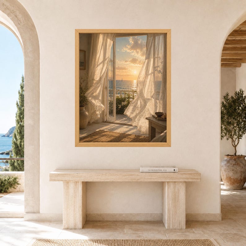 Mediterranean Window Art, Sheer Curtains, Sunset Sailboat (Digital Download) image 6