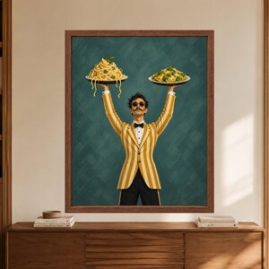 Italian Waiter Pasta Print, Spaghetti Ravioli Poster, Kitchen Decor (Digital Download) image 8