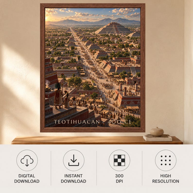 Teotihuacan 400 CE Reconstructed Cityscape, Pyramid of the Sun, Mesoamerican History Print (Digital Download) image 10
