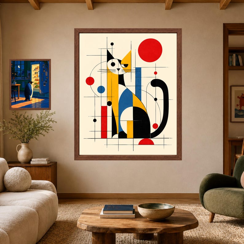 Bauhaus Geometric Cat Print, Mid-Century Modern Abstract Art (Digital Download) image 7