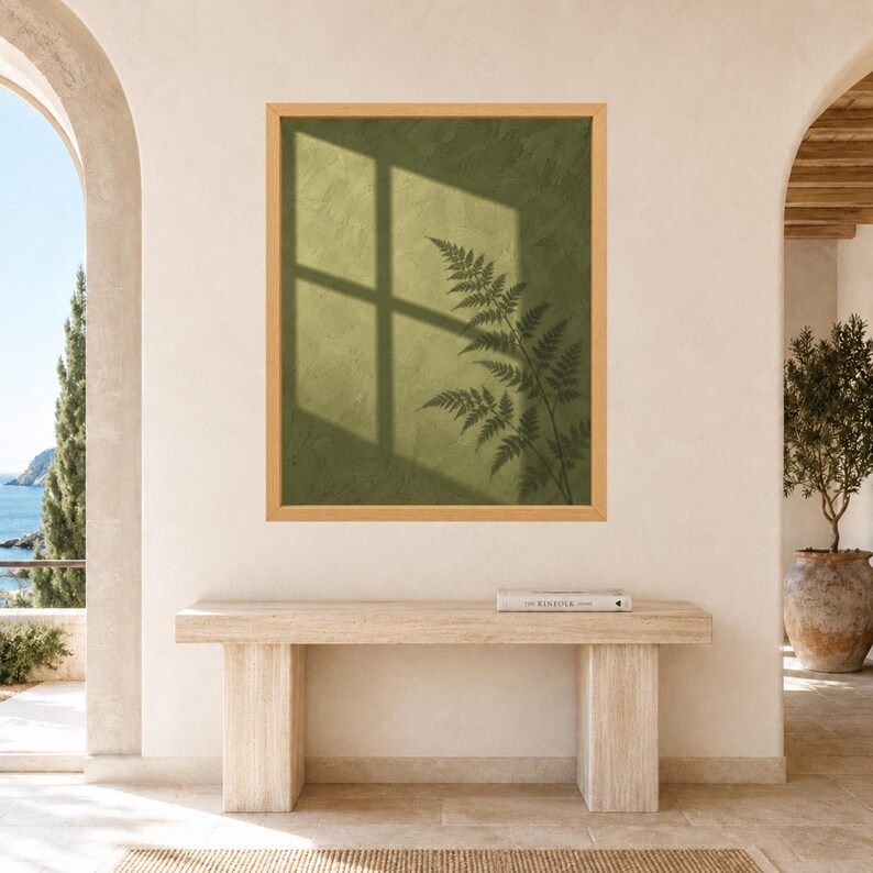 Sage Green Fern Shadow Print, Minimalist Nature Wall Art (Digital Download) image 8