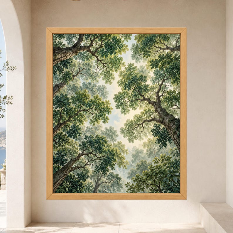 Forest Canopy Print, Looking Up Trees, Green Botanical Wall Art (Digital Download) zdjęcie 8