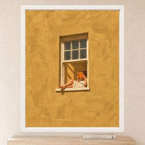 Woman Reading Window Print, Mustard Yellow Wall Art, Book Lover Decor (Digital Download) image 2