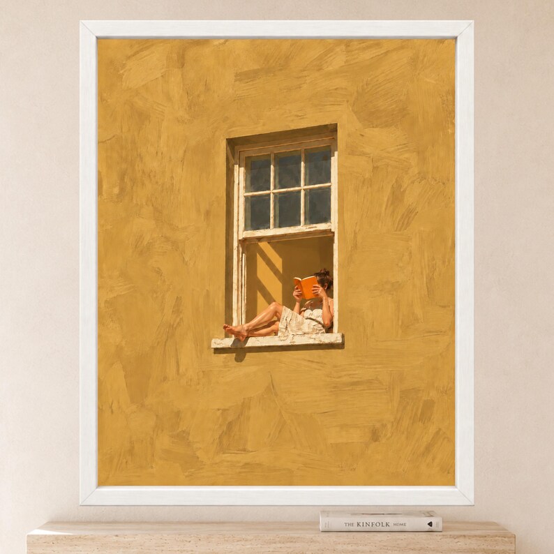 Woman Reading Window Print, Mustard Yellow Wall Art, Book Lover Decor (Digital Download) image 2