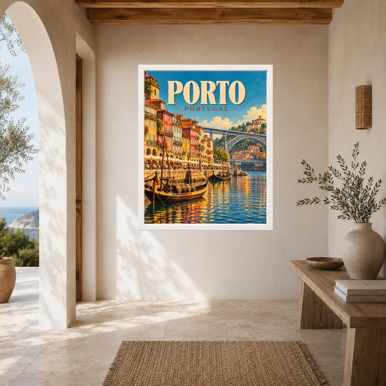 Porto Portugal Travel Poster, Douro River, Dom Luis Bridge Print (Digital Download) image 6