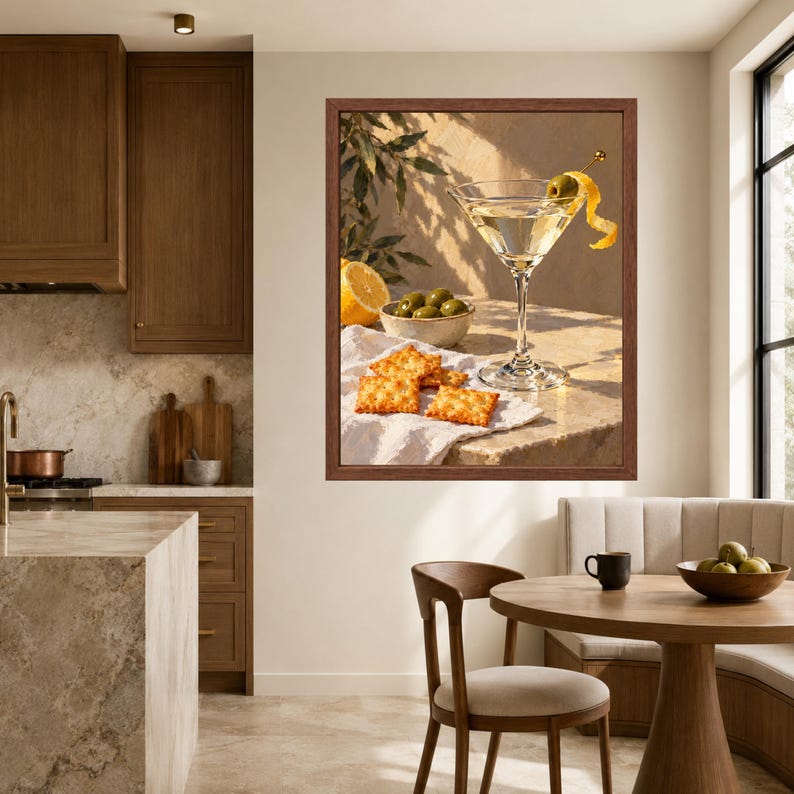 Martini Still Life Print, Olive Cocktail Art, Mediterranean Bar Decor (Digital Download) imagen 6