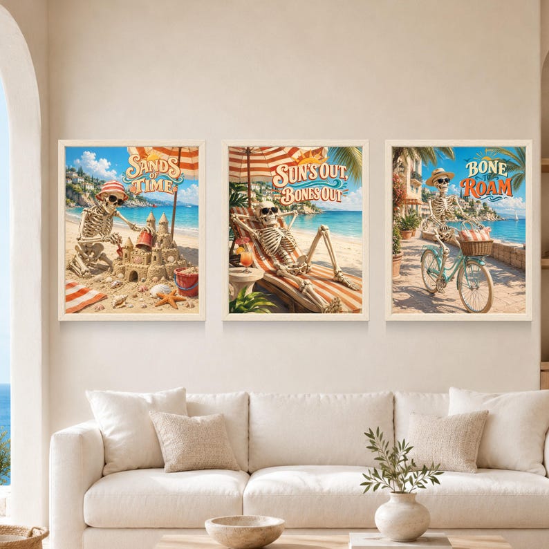 Funny Skeleton Beach Poster, Sun's Out Bones Out, Summer Vacation Art (Digital Download) image 10