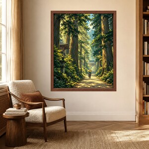 Japanese Forest Temple Path Print, Cedar Trees, Zen Woodland Art (Digital Download) image 3