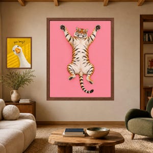 Pink Tiger Wall Art, Funny Animal Print, Maximalist Bedroom Decor (Digital Download) image 7