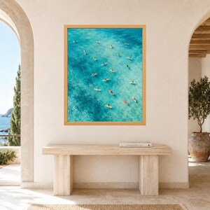 Aerial Turquoise Ocean Surfers Print, Coastal Surfboard Art (Digital Download) image 8