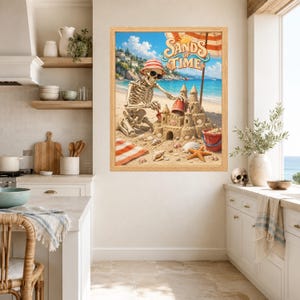 Funny Skeleton Sandcastle Beach Poster, Summer Vacation Art (Digital Download) Bild 6