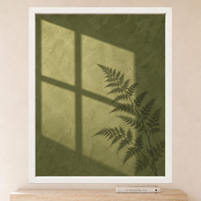 Sage Green Fern Shadow Print, Minimalist Nature Wall Art (Digital Download) image 2