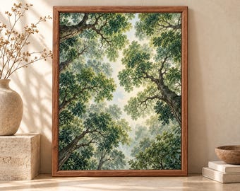 Forest Canopy Print, Looking Up Trees, Green Botanical Wall Art (Digital Download)