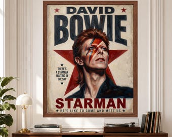 David Bowie Starman Red Star Poster, Ziggy Stardust Glam Rock Art (Digital Download)