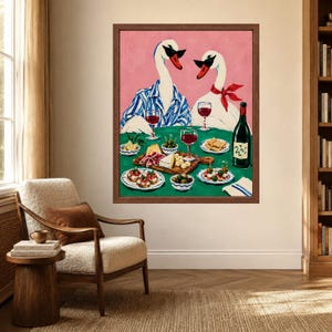 Funny Swan Dinner Party Print, Wine Lover Kitchen Decor (Digital Download) image 3