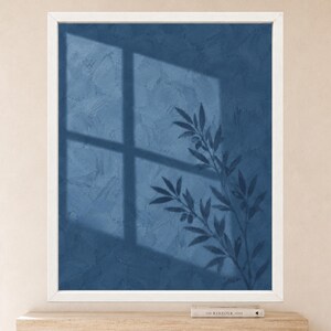 Blue Olive Branch Shadow Print, Minimalist Nature Wall Art (Digital Download) image 2