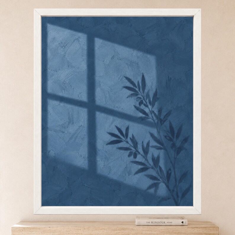 Blue Olive Branch Shadow Print, Minimalist Nature Wall Art (Digital Download) image 2