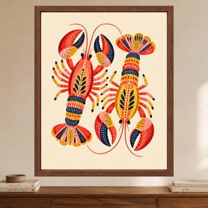 Folk Art Lobster Print, Coastal Kitchen Decor, Nautical Seafood Poster (Digital Download) image 2