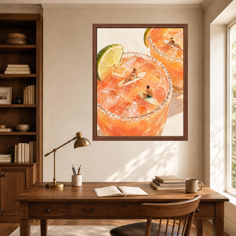 Lámina decorativa Margarita, póster de cóctel surfero, póster de bar tropical, decoración veraniega costera, descarga digital. imagen 6