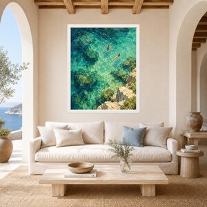 Aerial Swimmers Print, Emerald Cove Turquoise Ocean Art (Digital Download) image 3