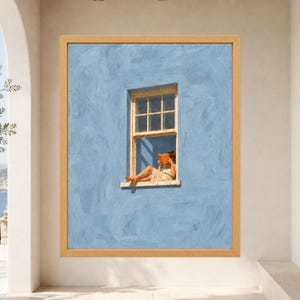 Woman Reading in Window Print, Soft Blue Wall Art, Book Lover Decor (Digital Download) image 8