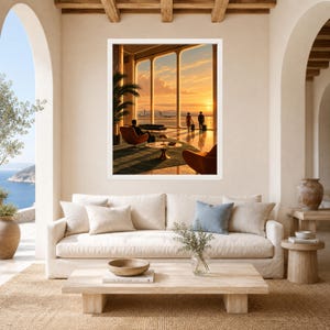 Kunstdruck einer Flughafenlounge im Stil der Mitte des 20. Jahrhunderts, Poster „Sunset Aviation“ (Digitaler Download) Bild 3