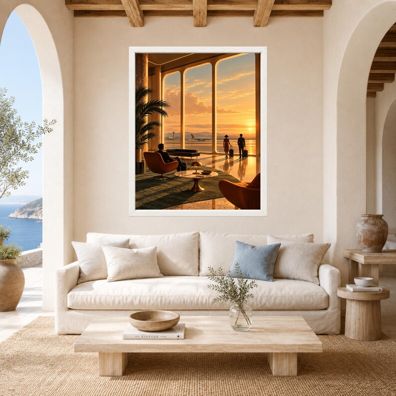 Kunstdruck einer Flughafenlounge im Stil der Mitte des 20. Jahrhunderts, Poster „Sunset Aviation“ (Digitaler Download) Bild 3