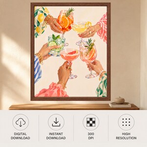 Colorful Cocktail Cheers Print, Girls Night Aperitivo Art (Digital Download) image 10