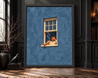Woman Reading Window Print, Dusty Blue Wall Art, Book Lover Decor (Digital Download)