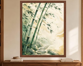 Japanese Bamboo Path Print, Zen Garden, Sumi E Nature Art (Digital Download)