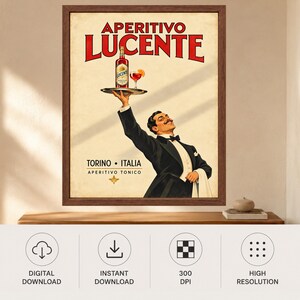 ヴィンテージ風イタリアンアペリティーボポスター、ウェイターとカクテルバーのアート（デジタルダウンロード） 画像 10
