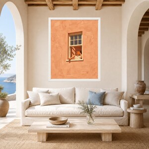 Woman Reading Window Print, Mediterranean Wall Art, Peach Orange Book Lover Decor, Digital Download image 3