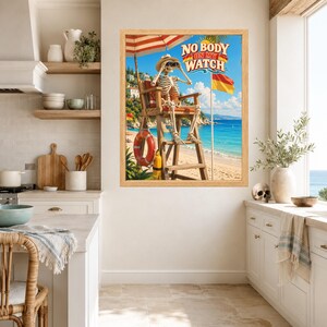 Skeleton Lifeguard Beach Poster, Funny Summer Humor Art (Digital Download) image 6