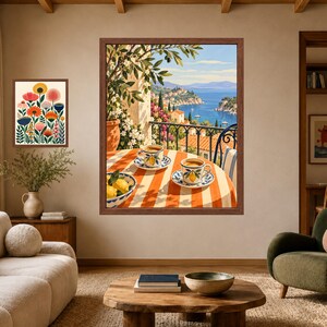Mediterranean Coffee Print, Italian Coastal Cafe Art, Lemon Espresso Poster (Digital Download) image 7